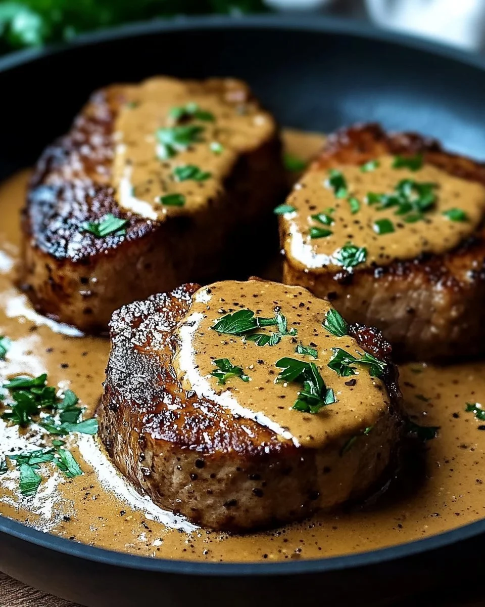 Medaglioni di maiale teneri in salsa di senape e panna