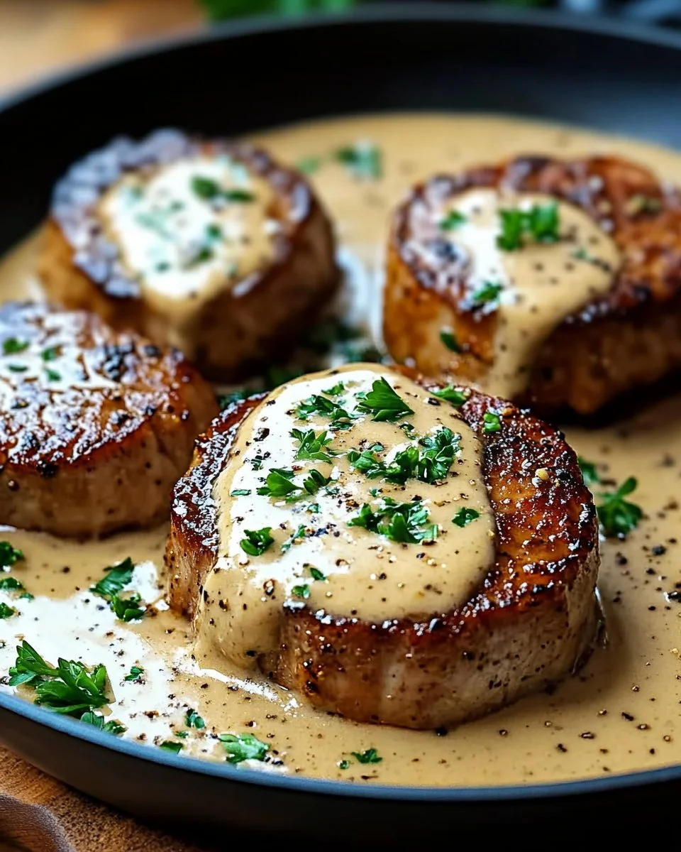 Medaglioni di maiale teneri in salsa di senape e panna