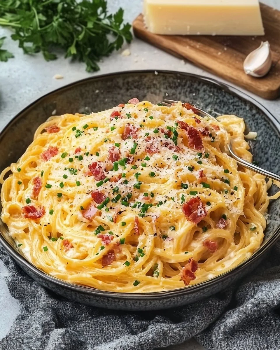 Pasta all’uovo con pancetta e parmigiano