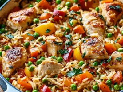 Tortino di riso colorato con verdure e pollo