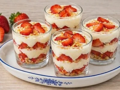 Crema morbida al mascarpone e fragole in bicchiere