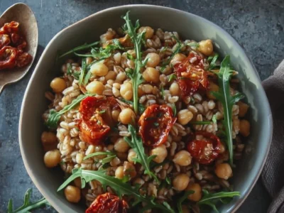 Farro con Ceci Speziati e Pomodorini Confit.