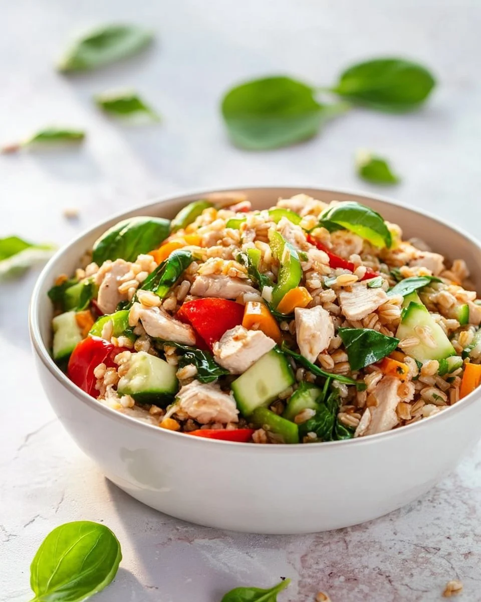 Insalata di farro con pollo e verdure