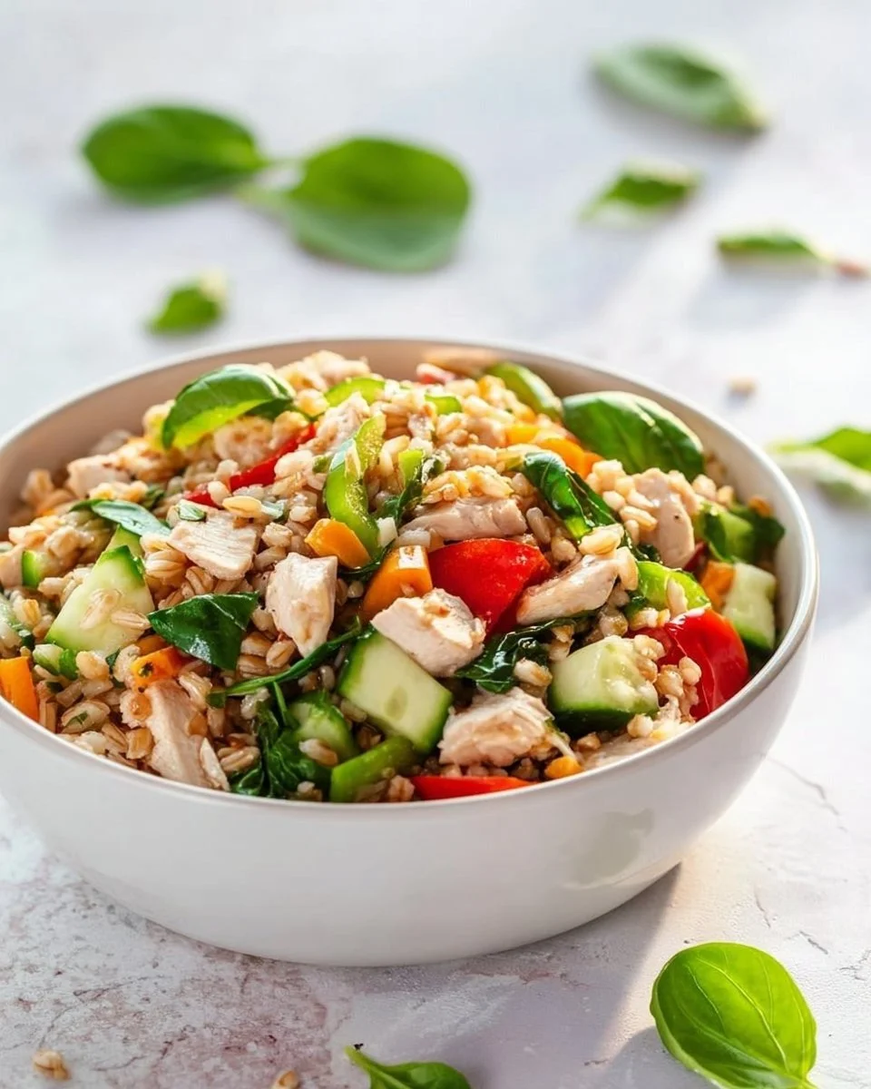 Insalata di farro con pollo e verdure