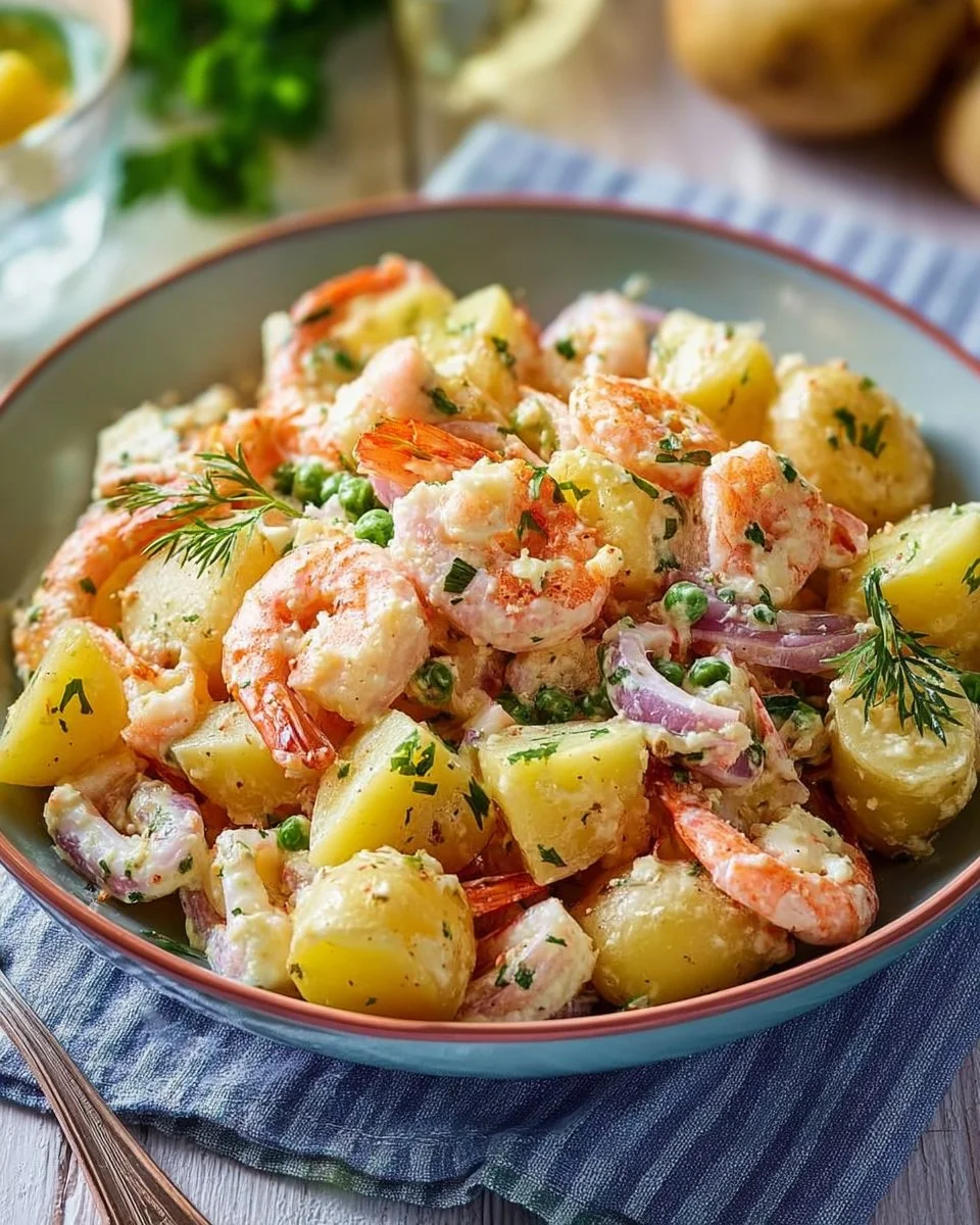 Insalata di patate con totani e gamberi