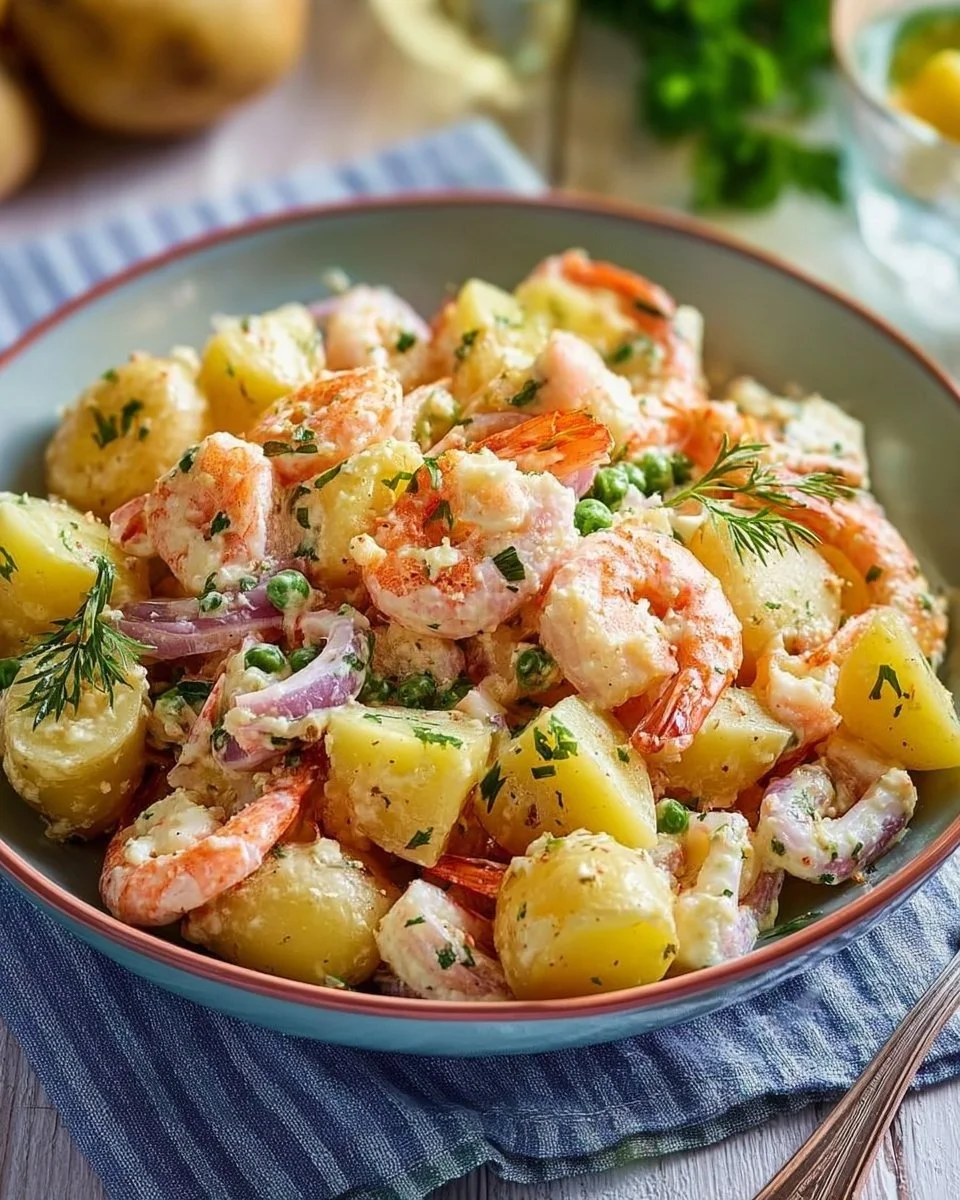 Insalata di patate con totani e gamberi