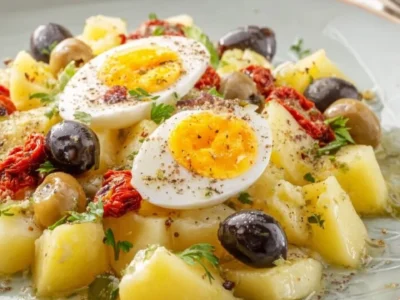 Insalata di Patate Sfiziosa con Pomodori Secchi, Uova e Olive