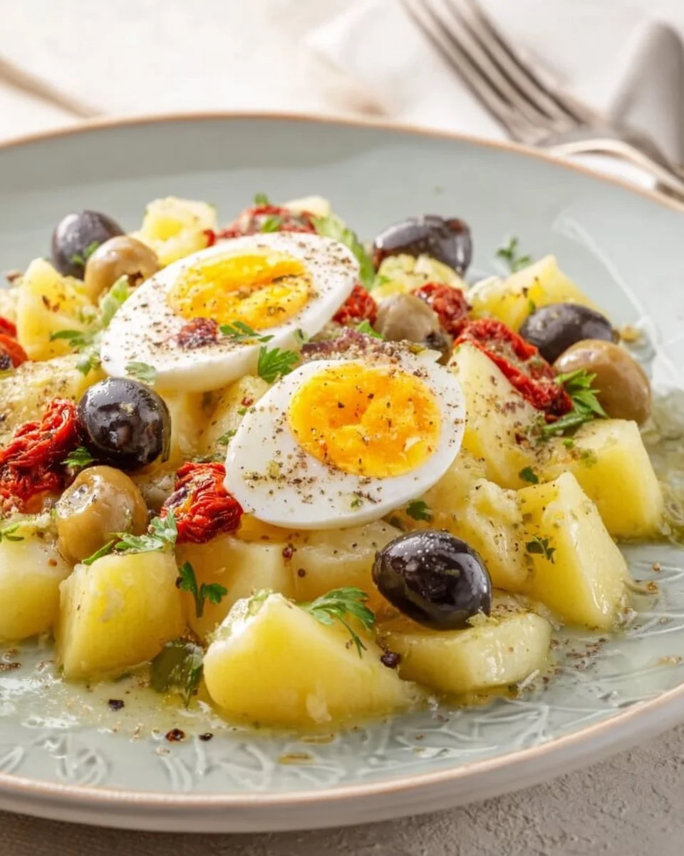 Insalata di Patate Sfiziosa con Pomodori Secchi, Uova e Olive