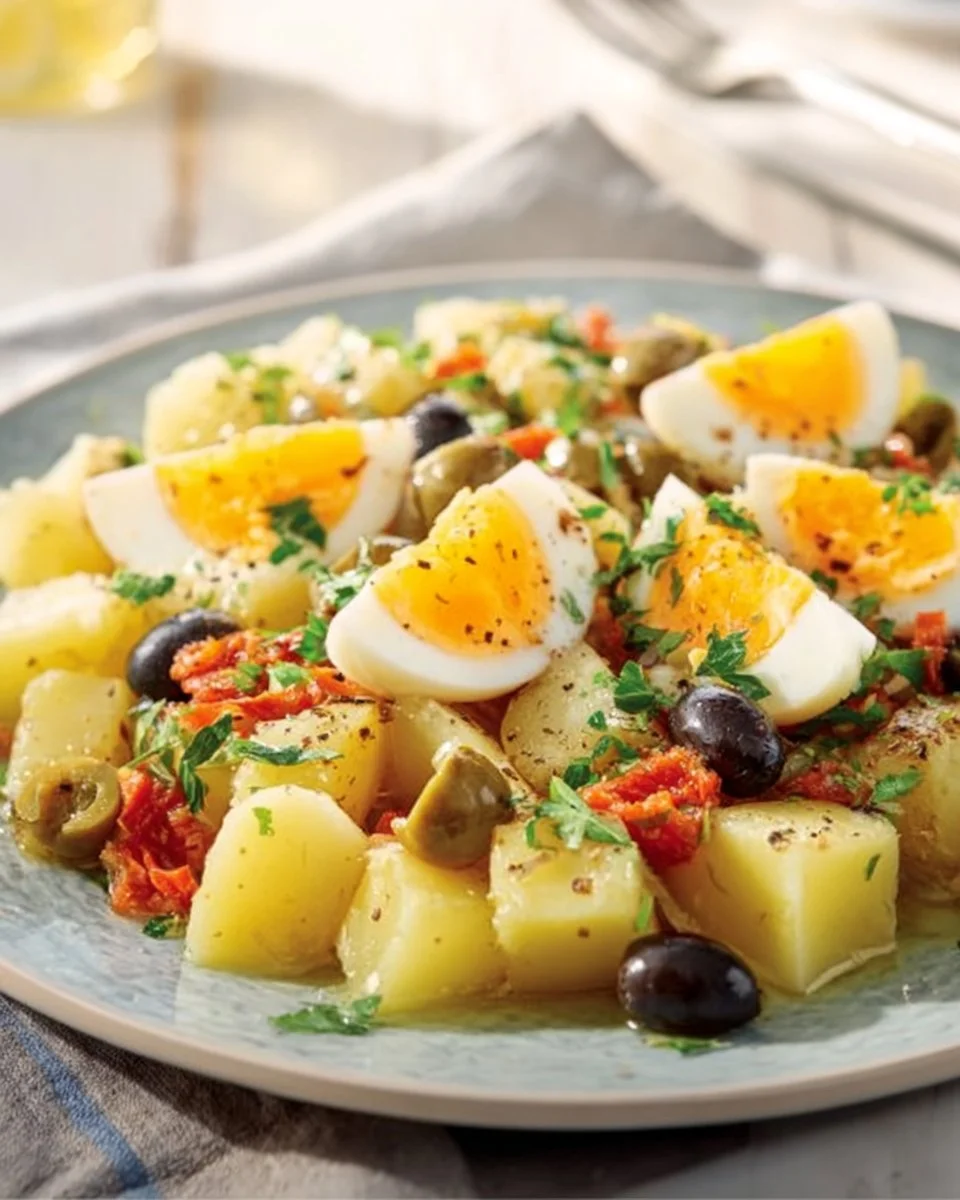 Insalata di Patate Sfiziosa con Pomodori Secchi, Uova e Olive