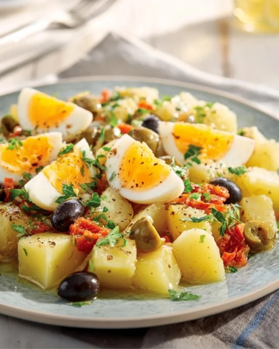 Insalata di Patate Sfiziosa con Pomodori Secchi, Uova e Olive