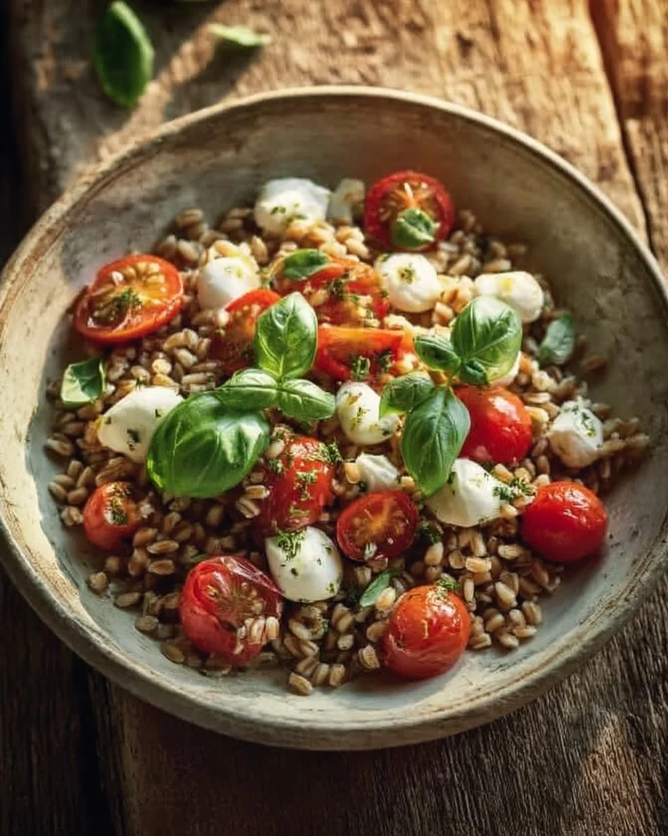 Insalata Fredda di Farro con Pomodorini, Mozzarella e Basilico