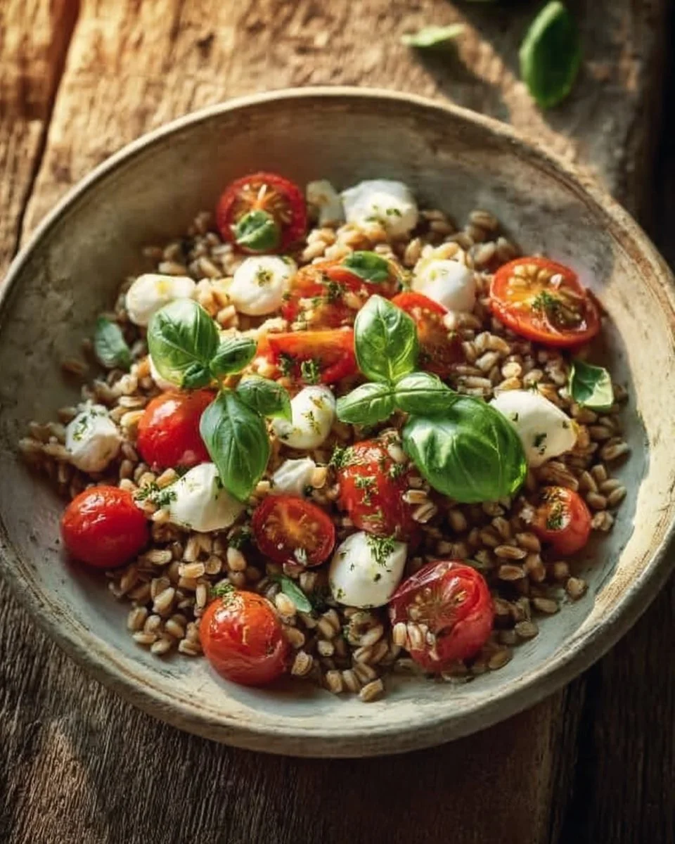 Insalata Fredda di Farro con Pomodorini, Mozzarella e Basilico