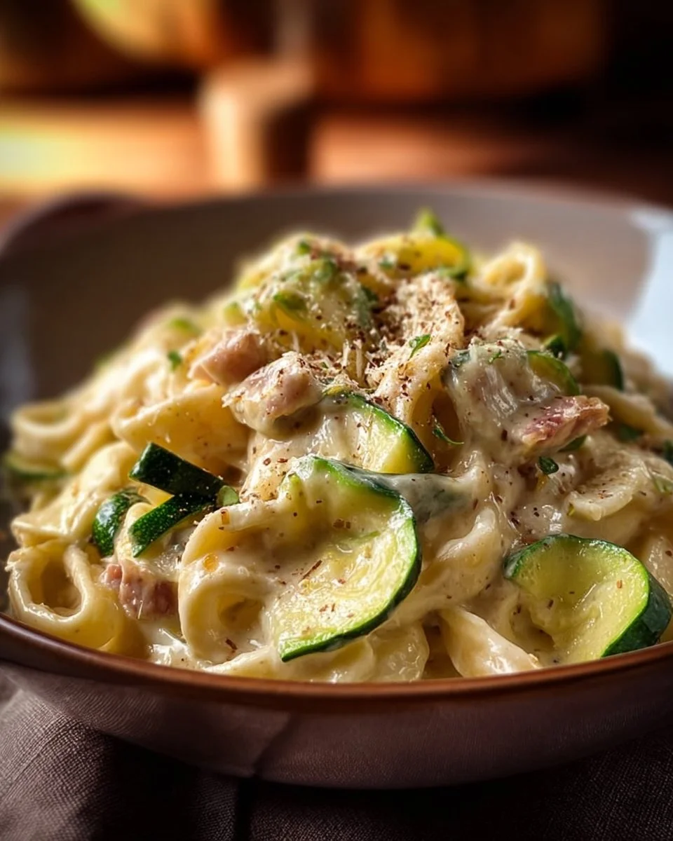 Pasta cremosa zucchine e pollo affumicato