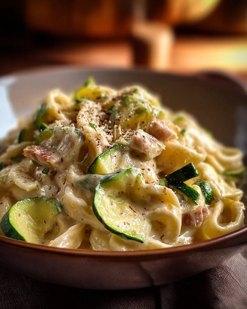 Pasta cremosa zucchine e pollo affumicato
