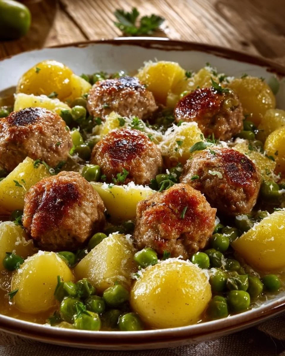 Polpette in umido con piselli e patate: ricetta facile della Nina