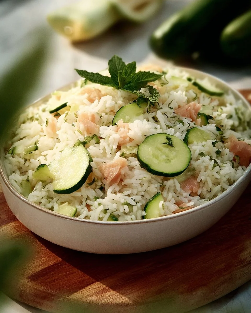 Riso freddo con zucchine crude e salmone