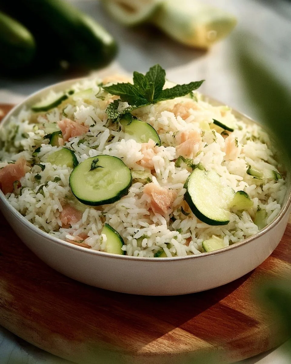 Riso freddo con zucchine crude e salmone