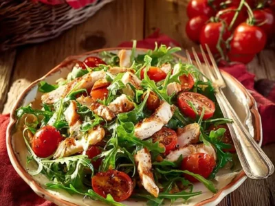 Straccetti di pollo con pomodorini e rucola