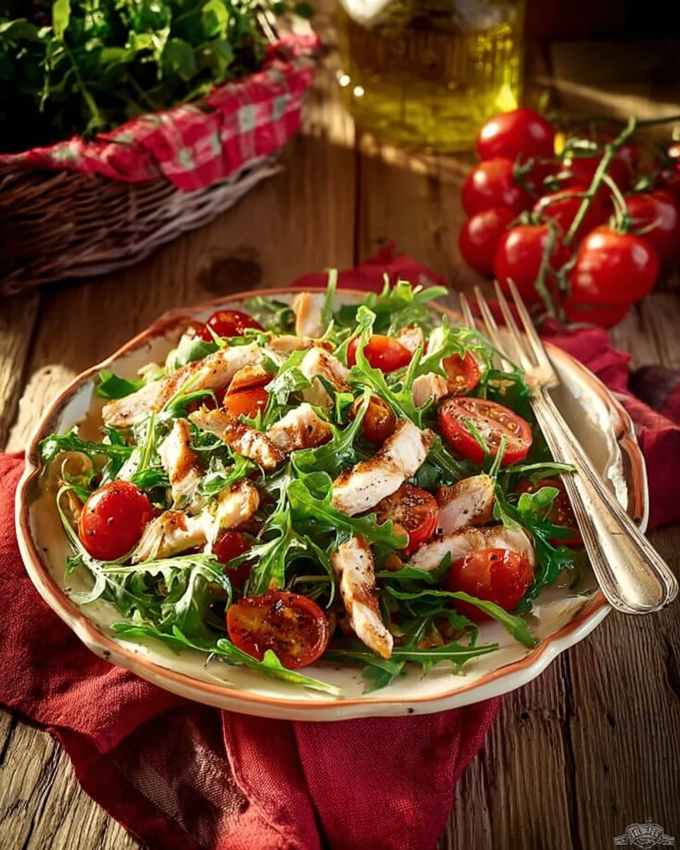 Straccetti di pollo con pomodorini e rucola