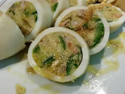 Tubi di totano ripieni con gamberetti e zucchine