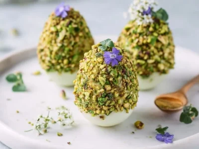 Uova di Ricotta alle Erbe con Pistacchi Croccanti