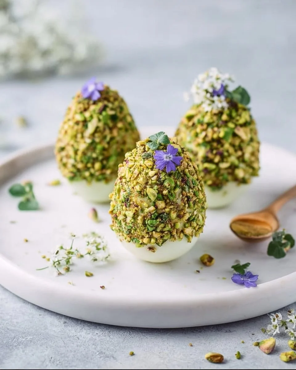 Uova di Ricotta alle Erbe con Pistacchi Croccanti