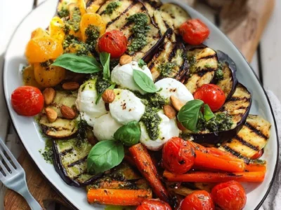 Verdure estive grigliate con pesto e crema di mozzarella