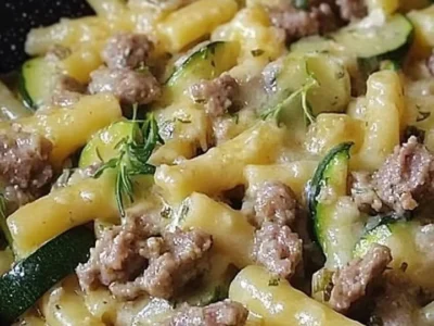 Caserecce with sausage, zucchini, and Philadelphia
