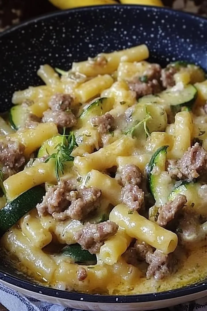 Caserecce with sausage, zucchini, and Philadelphia