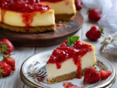 Cheesecake cotta al forno con crema di ricotta e fragole