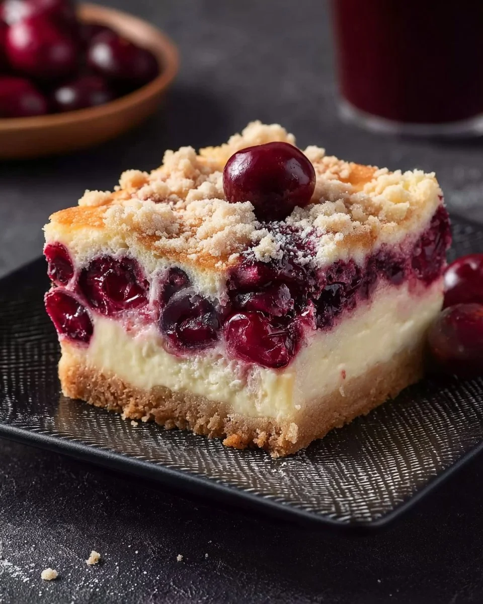 Crostata di formaggio con ciliegie e briciole