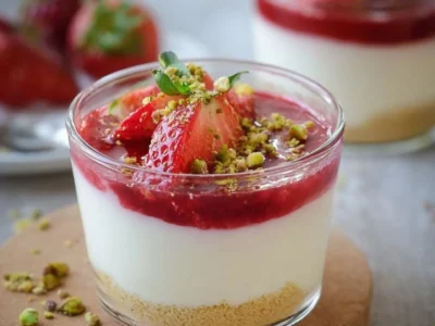 Dessert di fragole nel bicchiere