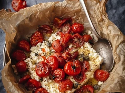 Feta gratinata nell’Airfryer con pomodori e cipolle