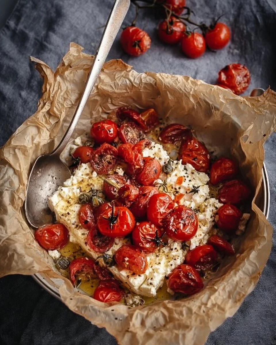 Feta gratinata nell'Airfryer con pomodori e cipolle