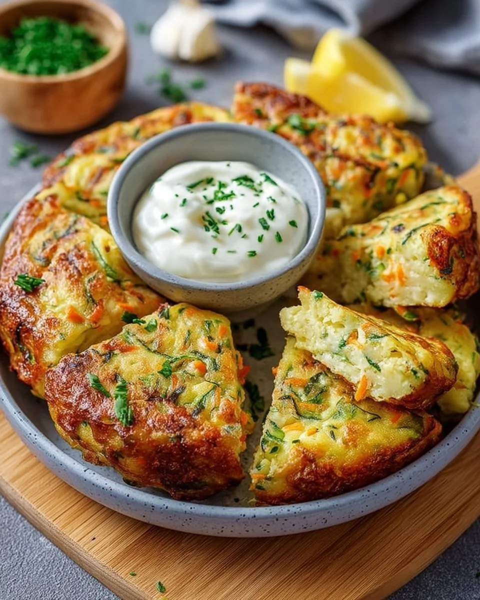 Frittelle di verdure con salsa alle erbe