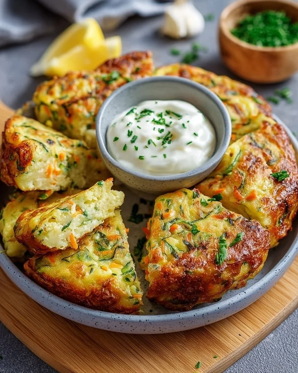Frittelle di verdure con salsa alle erbe