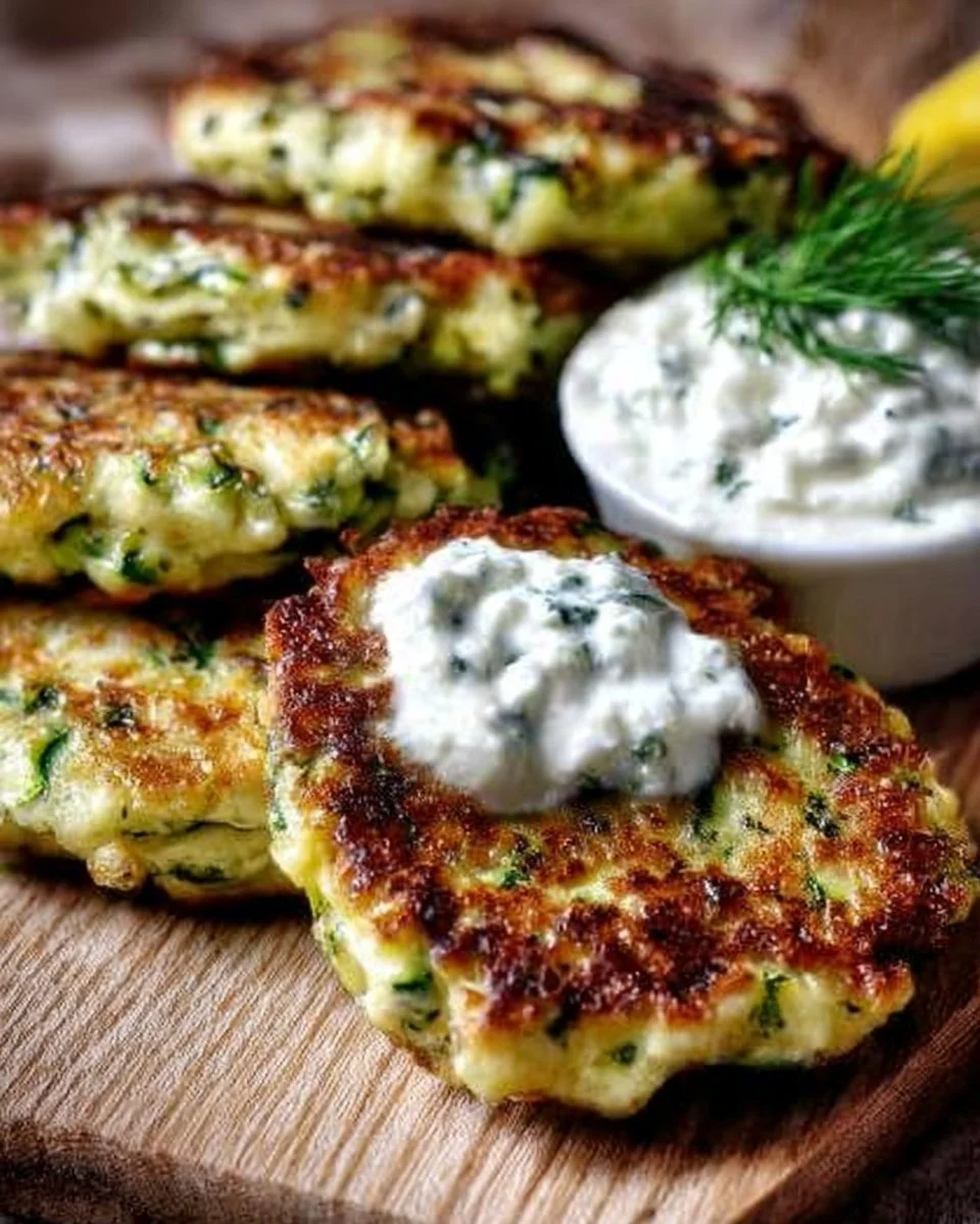 Frittelle di zucchine con feta e tzatziki