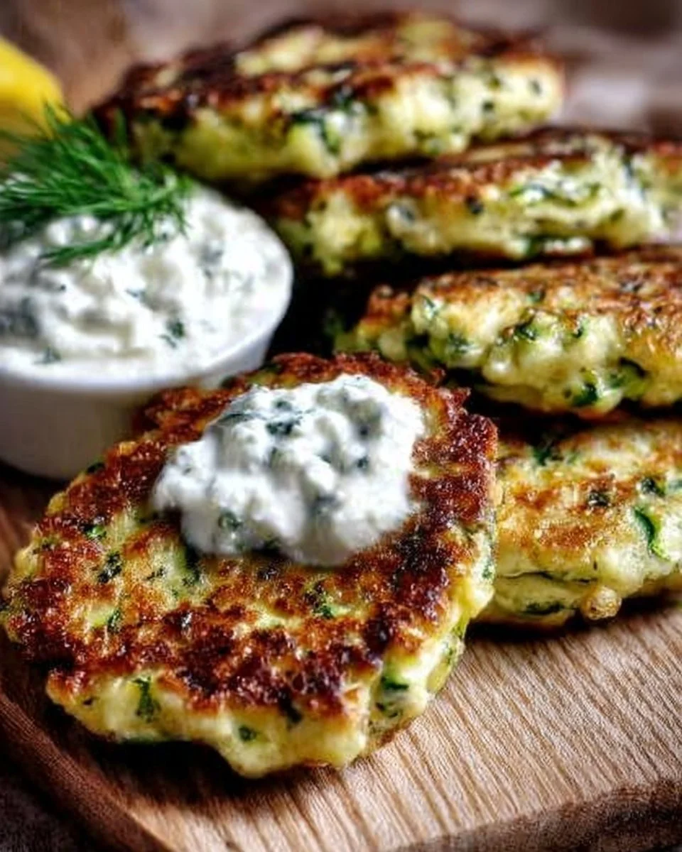Frittelle di zucchine con feta e tzatziki