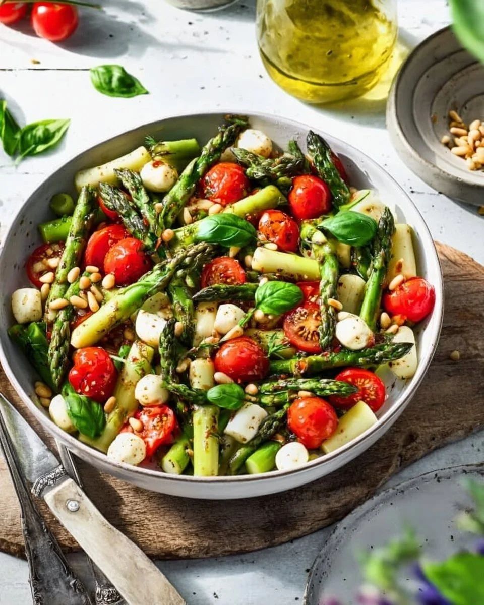Insalata di Asparagi Verdi con Pomodori e Mozzarella