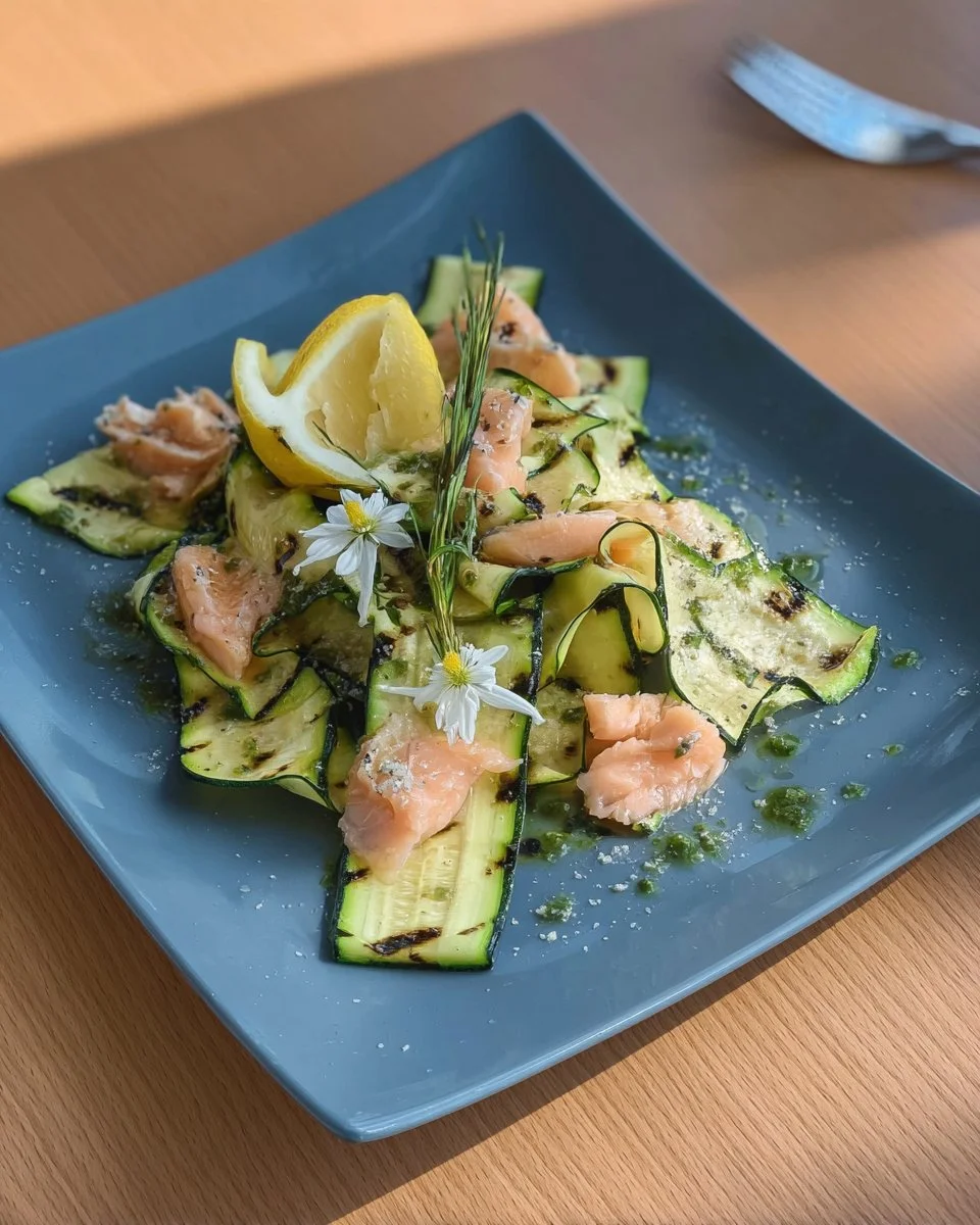 Insalata di zucchine e salmone.