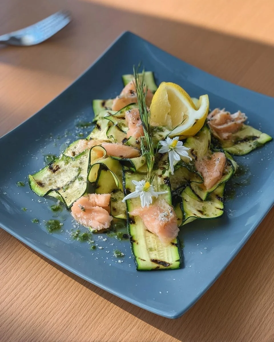 Insalata di zucchine e salmone.