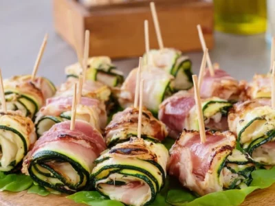 Involtini di zucchine grigliate con robiola e prosciutto cotto