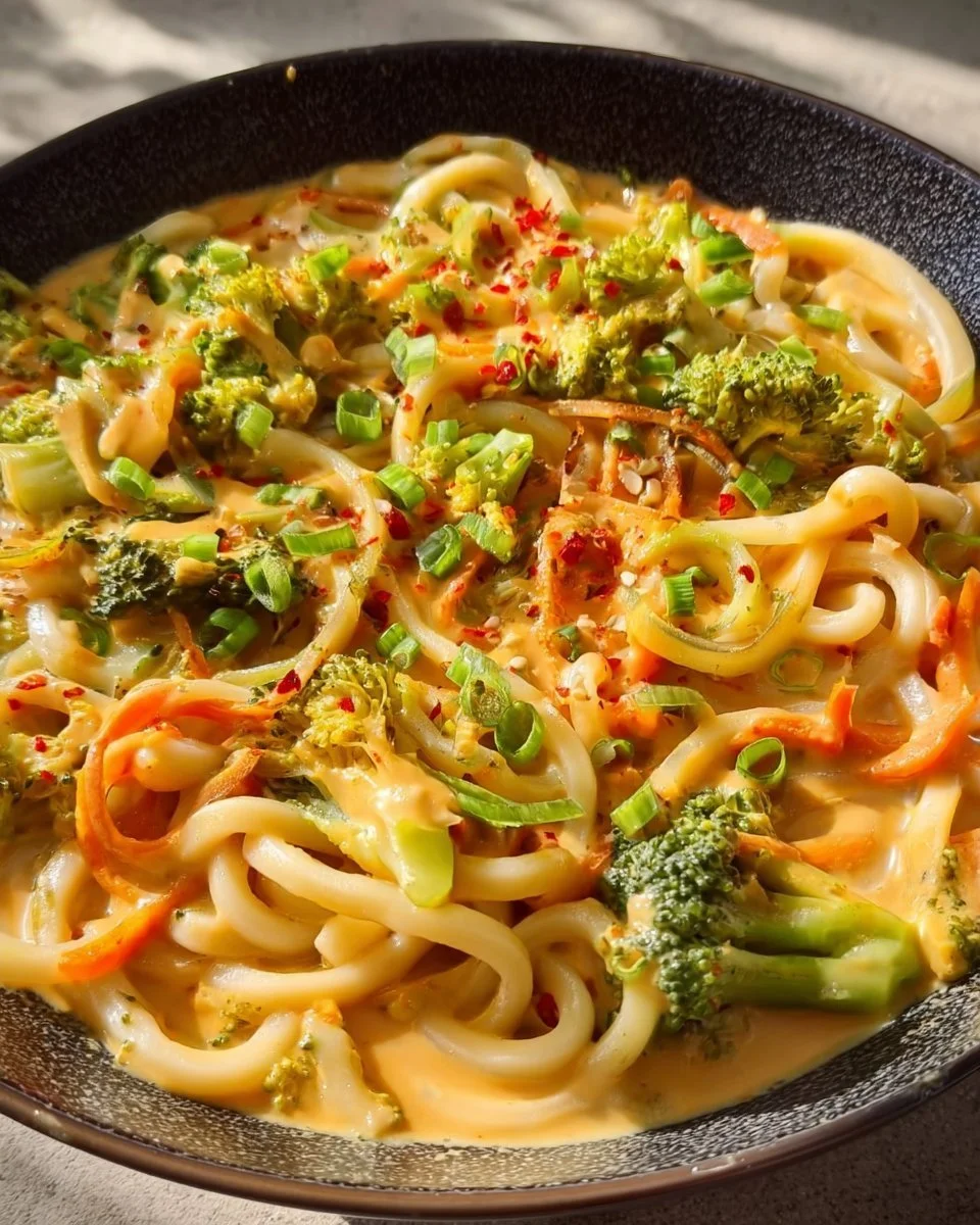 Noodles Udon con salsa di arachidi e verdure