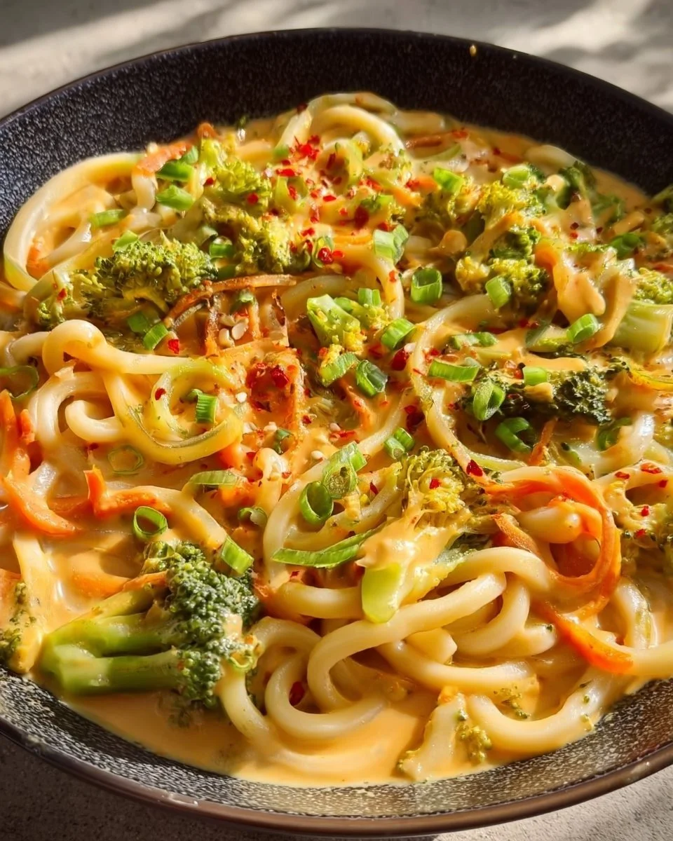 Noodles Udon con salsa di arachidi e verdure