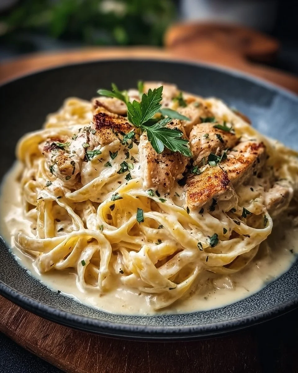 Pasta Alfredo con pollo cremoso
