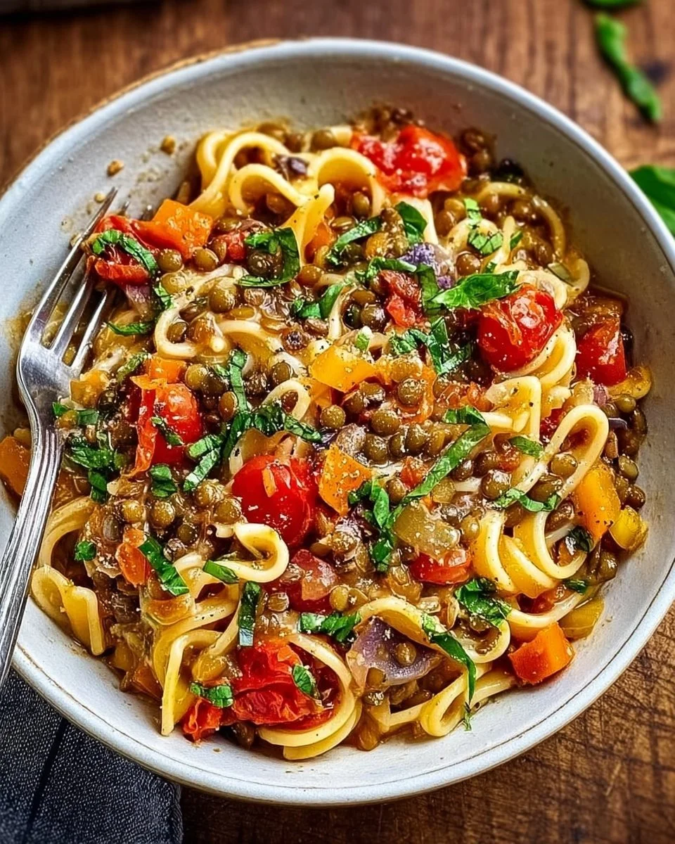 Pasta in un'unica pentola con lenticchie