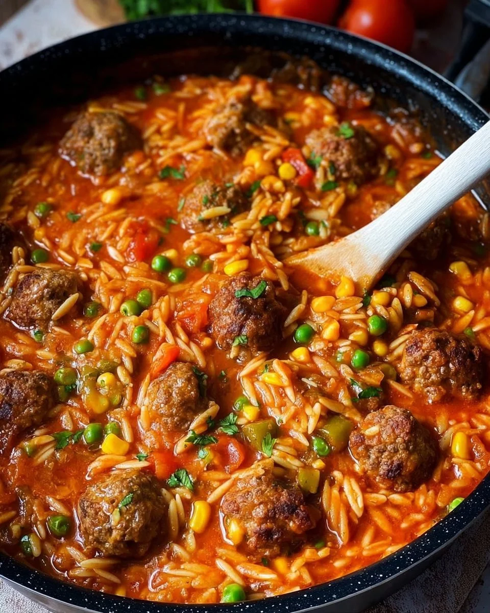 Pasta Orzo con Polpette