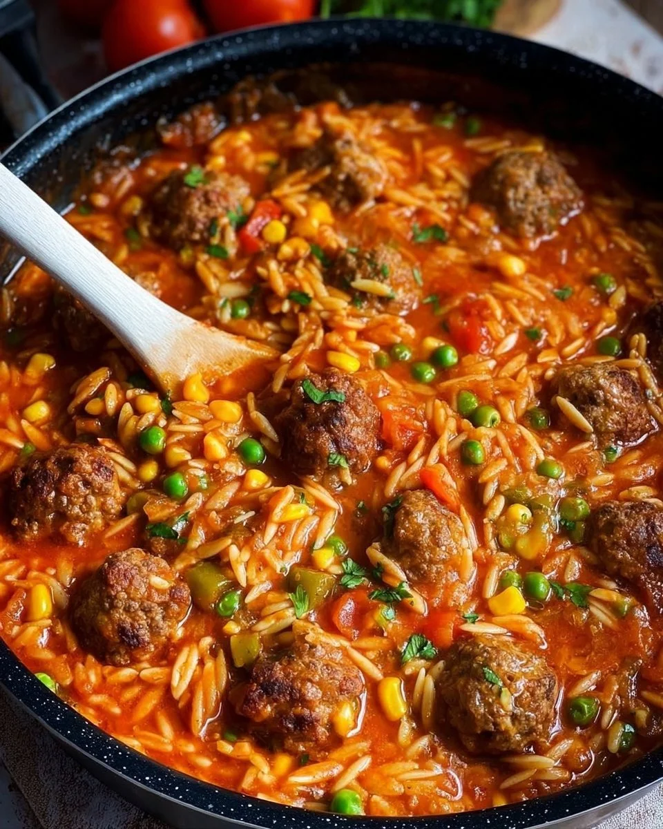 Pasta Orzo con Polpette