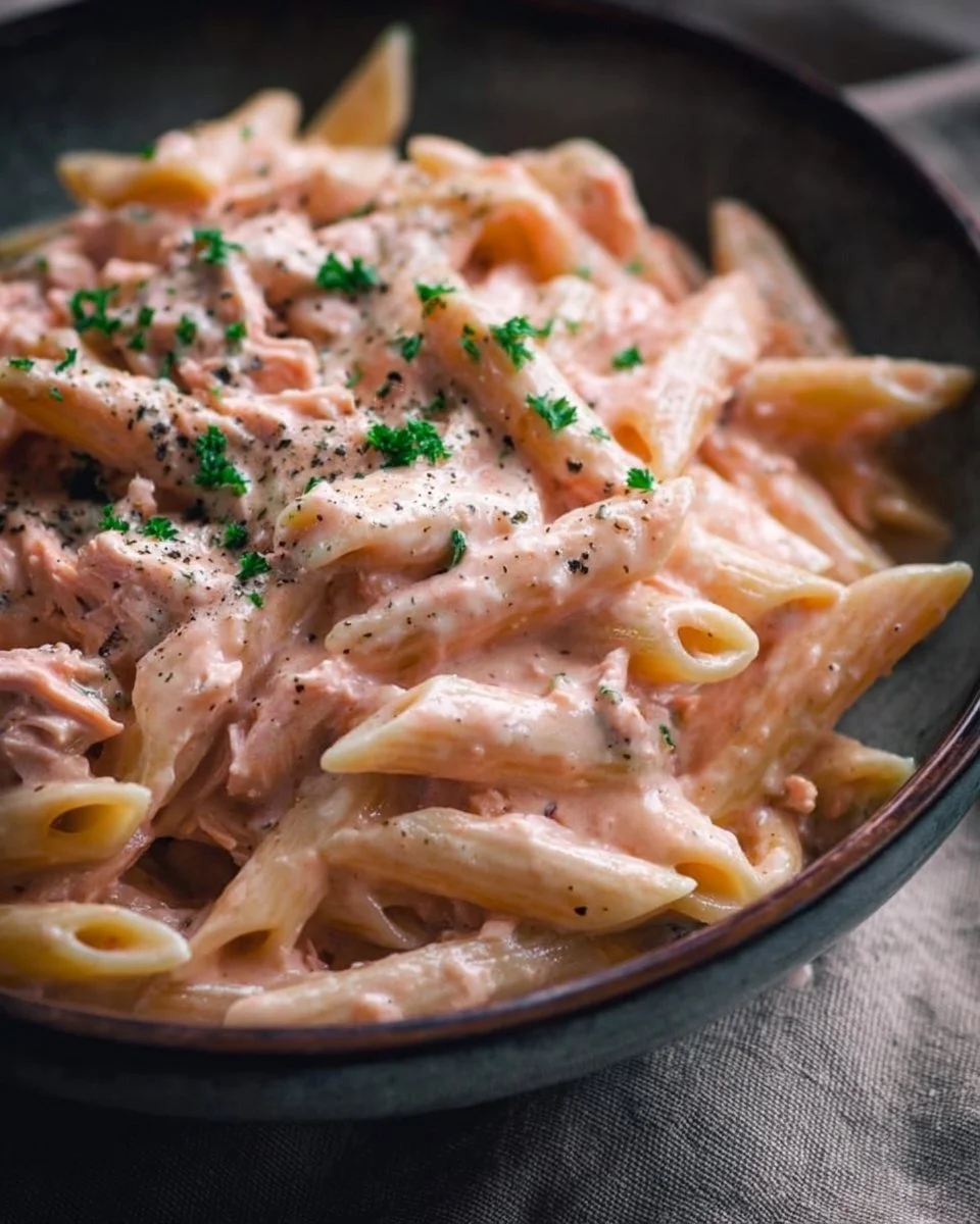 Penne al baffo con tonno