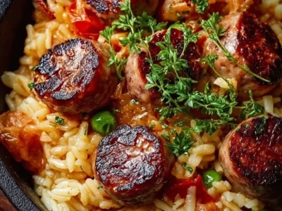 Pietanza di riso con salsiccia raffinata